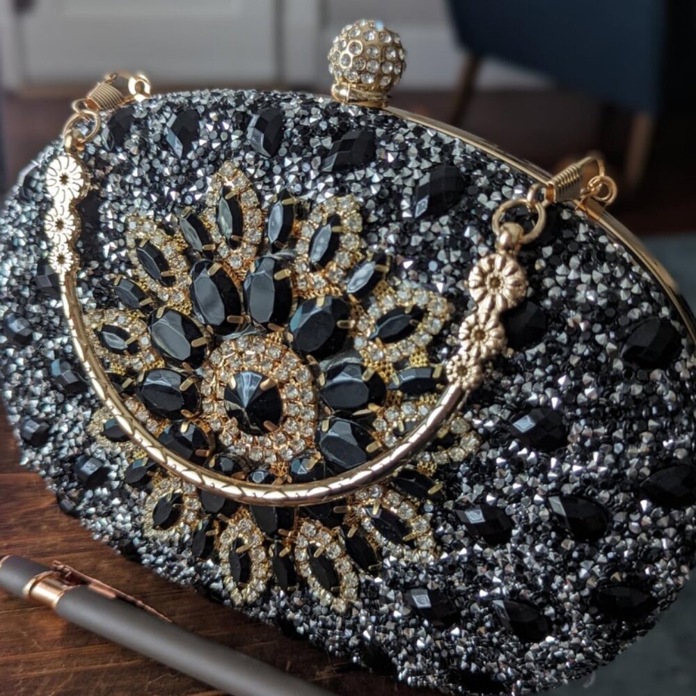 Evening Clutch Wedding Bag Black Purse Bridal Handbag Party Prom Ladies Fashion - Picture 2 of 10